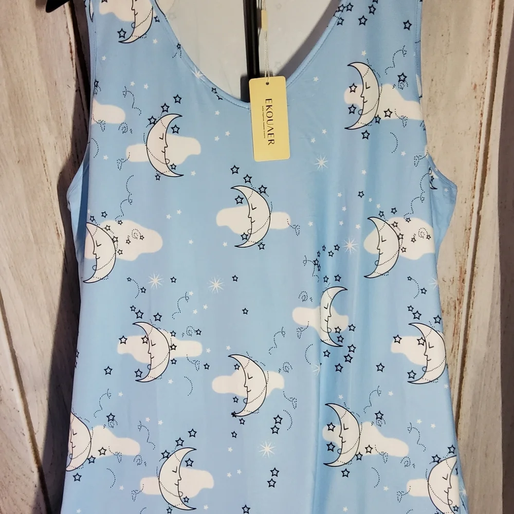 Ekouaer Women's Moon and Cloud Pajama Set - Blue and Pink - Picture 2 of 6